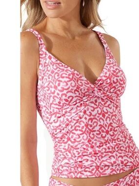 TOMMY BAHAMA pink white size medium M Scrolls Twist Front Tankini Top